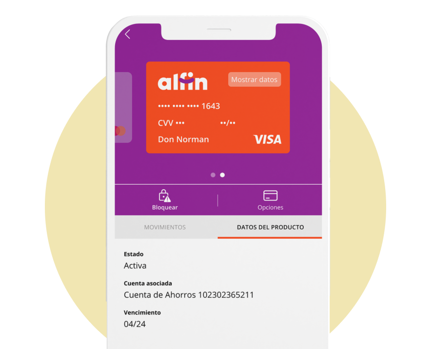 Interfaz del App Alfin en celular